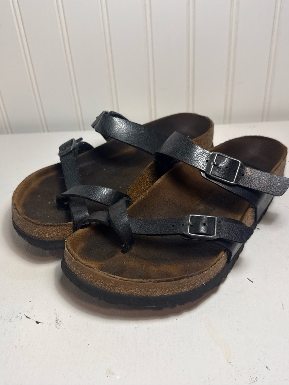 Birkenstock Black Faux Leather Mayari Sandals Black Germany Women’s 6 6.5 EU 37